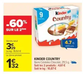 Carrefour Market KINDER COUNTRY Barre Céréales Chocolat offre