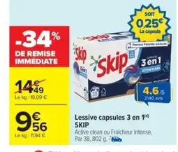 Carrefour Market SKIP Lessive capsules 3 en 1 offre