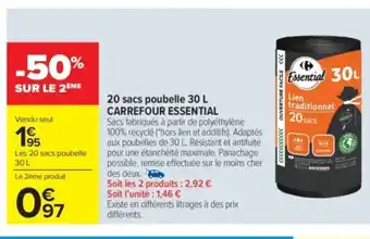 Carrefour Market CARREFOUR ESSENTIAL 20 sacs poubelle offre