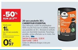 Carrefour Market CARREFOUR ESSENTIAL 20 sacs poubelle offre