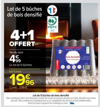 Carrefour Market Lot de 5 bûches de bois densifié offre