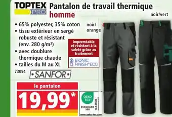 Norma TOPTEX Pantalon de travail thermique homme offre
