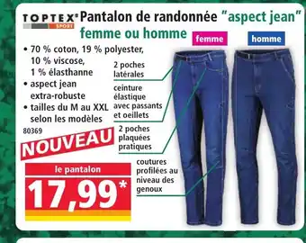 Norma TOPTEX Pantalon de randonnée aspect jean femme ou homme offre