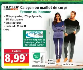 Norma TOPTEX Caleçon ou maillot de corps femme ou homme offre
