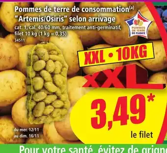 Norma Pommes de terre de consommation Artemis/Osiris selon arrivage offre