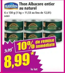 Norma NAUTILUS Thon Albacore entier au naturel offre