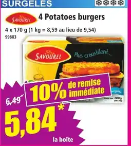 Norma SAVOUREL 4 Potatoes burgers offre