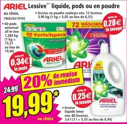 Norma ARIEL Lessive liquide, pods ou en poudre offre