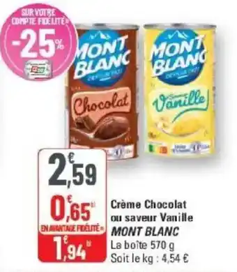 G20 Crème chocolat ou saveur vanille mont blanc offre