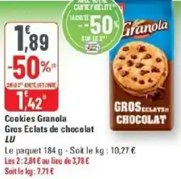 G20 Cookies granola gros eclats de chocolat lu offre