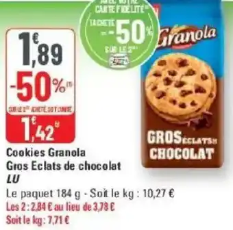 G20 Cookies granola gros eclats de chocolat lu offre