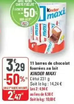 G20 11 barres de chocolat fourrées au lait kinder maxi offre