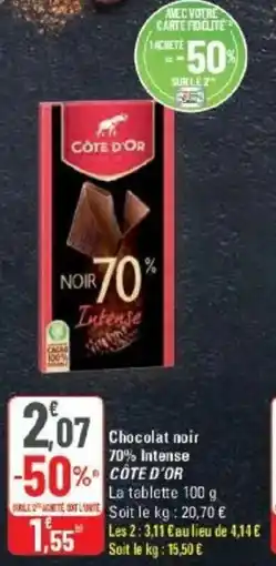 G20 Chocolat noir 70% intense côte d'or offre