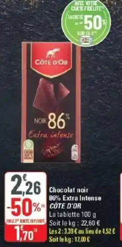 G20 Chocolat noir 86% extra intense cote d'or offre