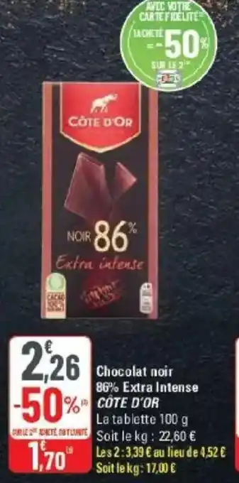 G20 Chocolat noir 86% extra intense cote d'or offre