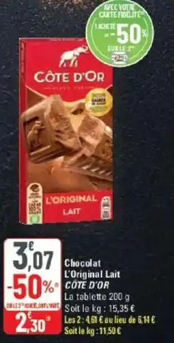 G20 Chocolat l'original lait côte d'or offre