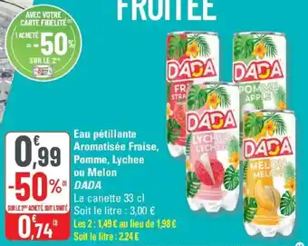 G20 Eau pétillante aromatisée fraise pomme, lychee ou melon dada offre