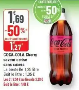 G20 Coca-cola cherry saveur cerise sans sucres offre