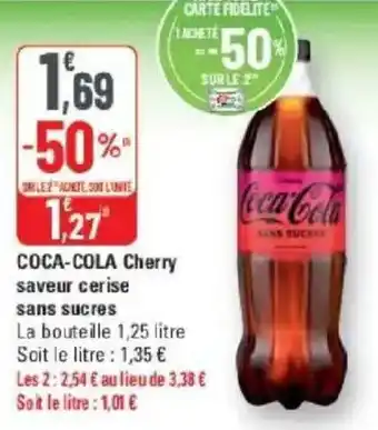 G20 Coca-cola cherry saveur cerise sans sucres offre