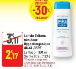 G20 Lait de toilette très doux hypoallergénique mixa bébé offre