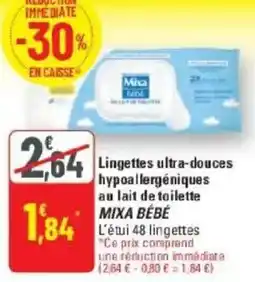 G20 Lingettes ultra-douces hypoallergéniques au lait de toilette mixa bébé offre