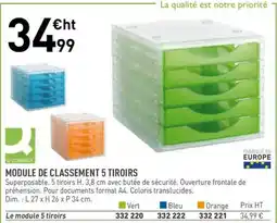 Hyperburo Module de classement 5 tiroirs offre