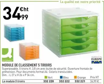 Hyperburo Module de classement 5 tiroirs offre