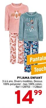Trafic Pyjama enfant offre
