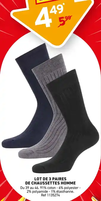 Trafic Lot de 3 paires de chaussettes homme offre
