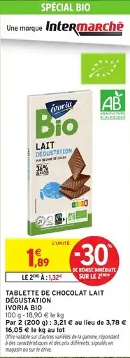 Intermarché Tablette de chocolat lait dégustation ivoria bio offre