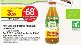 Intermarché Pur jus bio pomme préssée jardin bio offre