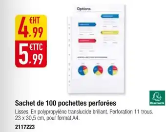 Plein ciel EXACOMPTA Sachet de 100 pochettes perforées offre