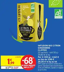 Intermarché Infusion bio citron gingembre clipper offre