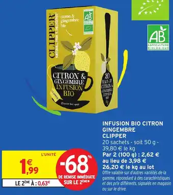 Intermarché Infusion bio citron gingembre clipper offre