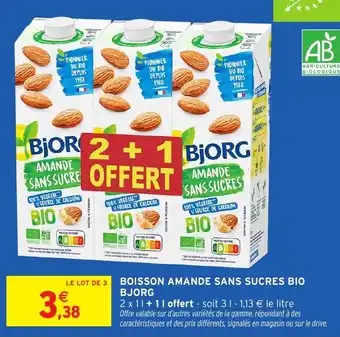 Intermarché Boisson amande sans sucres bio bjorg offre