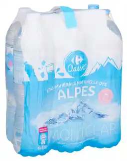 Carrefour CARREFOUR CLASSIC' SUR TOUTES LES PACKS ET BOUTEILLES D'EAU MINERALLE NATURELLES DES ALPES offre