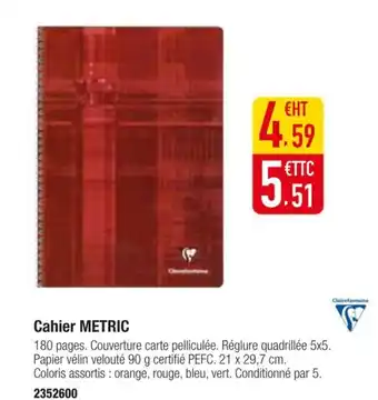 Plein ciel CLAIREFONTAINE Cahier metric offre