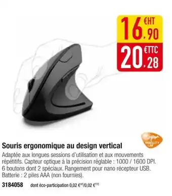 Plein ciel Souris ergonomique au design vertical offre