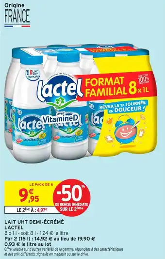 Intermarché Lait uht demi-écrémé lactel offre