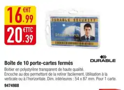 Plein ciel DURABLE Boîte de 10 porte-cartes fermés offre