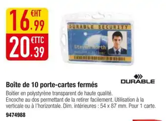 Plein ciel DURABLE Boîte de 10 porte-cartes fermés offre