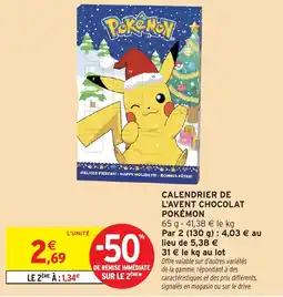 Intermarché Calendrier de l'avent chocolat pokémon offre