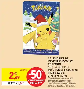 Intermarché Calendrier de l'avent chocolat pokémon offre