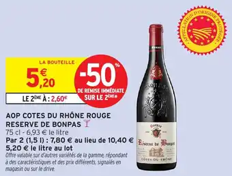 Intermarché Aop cotes du rhône rouge reserve de bonpas offre