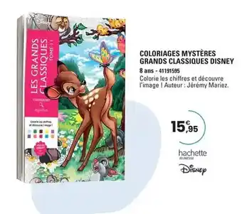JouéClub Hachette jeunesse - coloriages mystères grands classiques disney offre