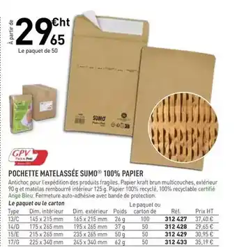 Hyperburo Gpv - pochette matelassée sumo 100% papier offre
