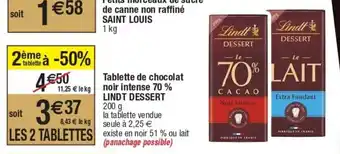 Cora x Carrefour Tablette de chocolat noir intense 70% LINDT DESSERT offre