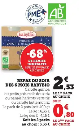 Bi1 Repas du soir des 6 mois babybio offre