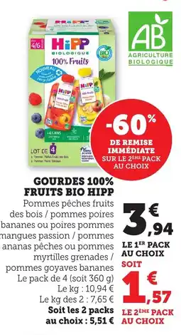 Bi1 Gourdes 100% fruits bio hipp offre
