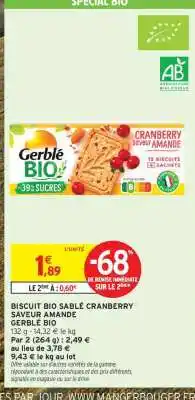 Intermarché Biscuit Bio Sablé Cranberry Saveur Amande offre